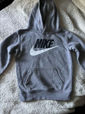 Nike Kids Gray Hoodie with Black Logo and White Swoosh